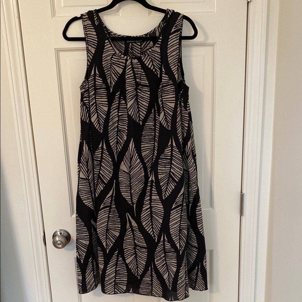Gudrun Sjoden Black and Cream Leaf Pattern Dress/Tunic